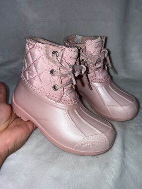 Sperry Quilted Pink Lace-Up Kids Rain & Snow Boots